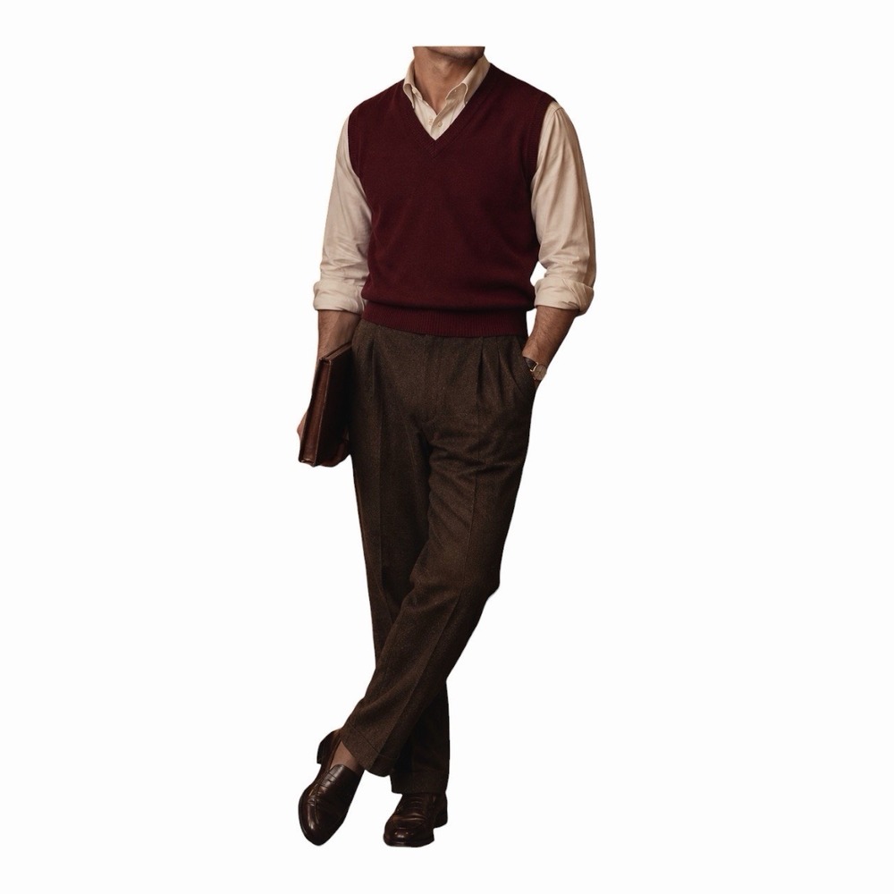 Brooks Brothers 100% Cashmere V Neck Sweater Vest Burgundy Made in England 46